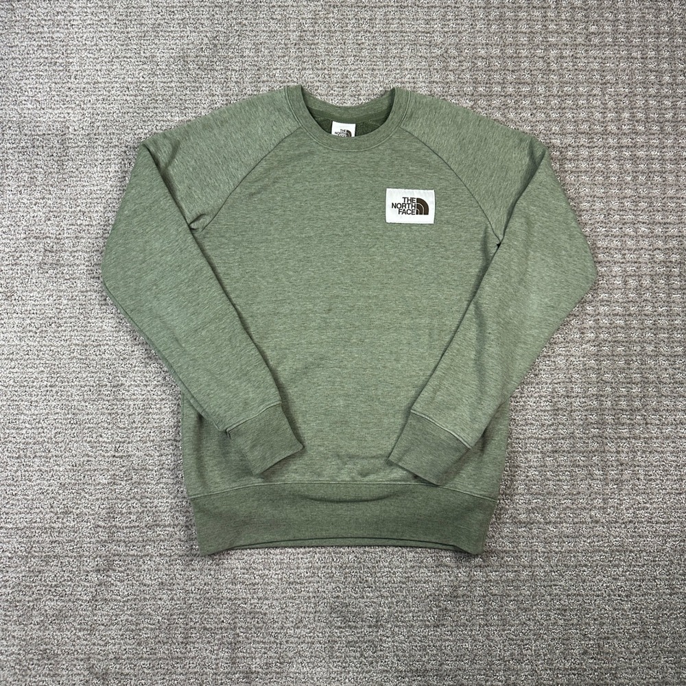 The North Face Womens Crewneck Sweatshirt Olive Green Heather Fleece Logo Small